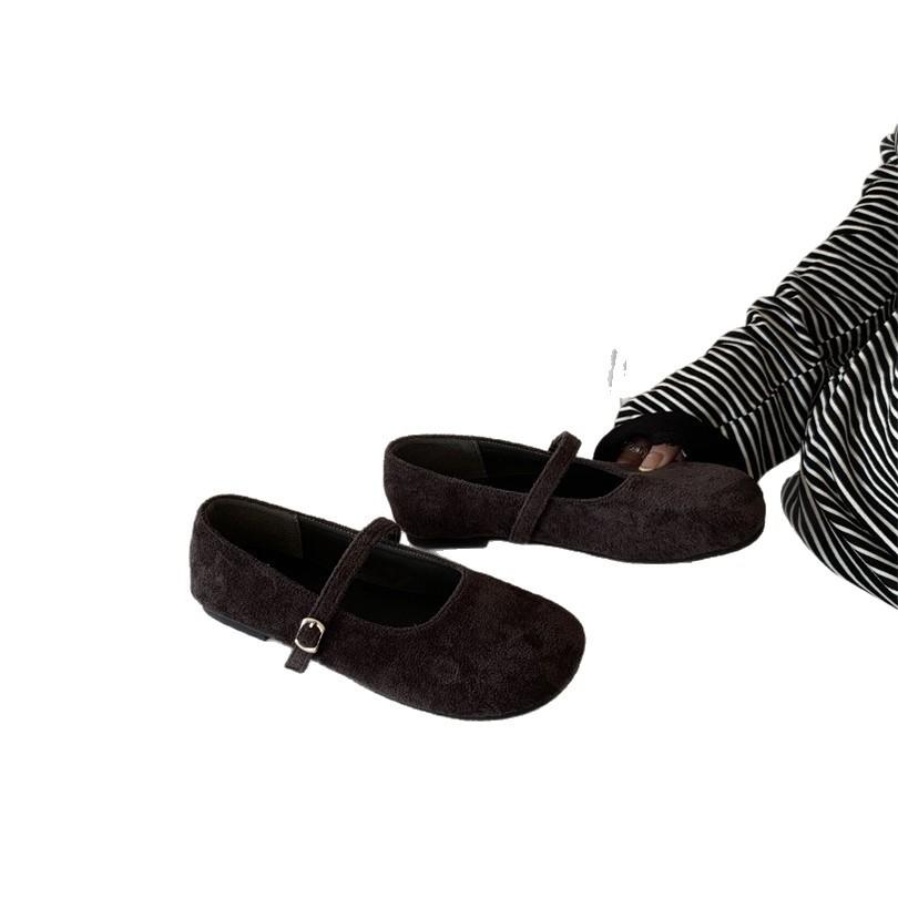 Sanfte innere Höhenerhöhung, abendliche Einzel-Schuhe für Damen 2025 Frühling und Herbst neu, Retro-Wildleder Ein-Wort Mary Janes mit weicher Sohle