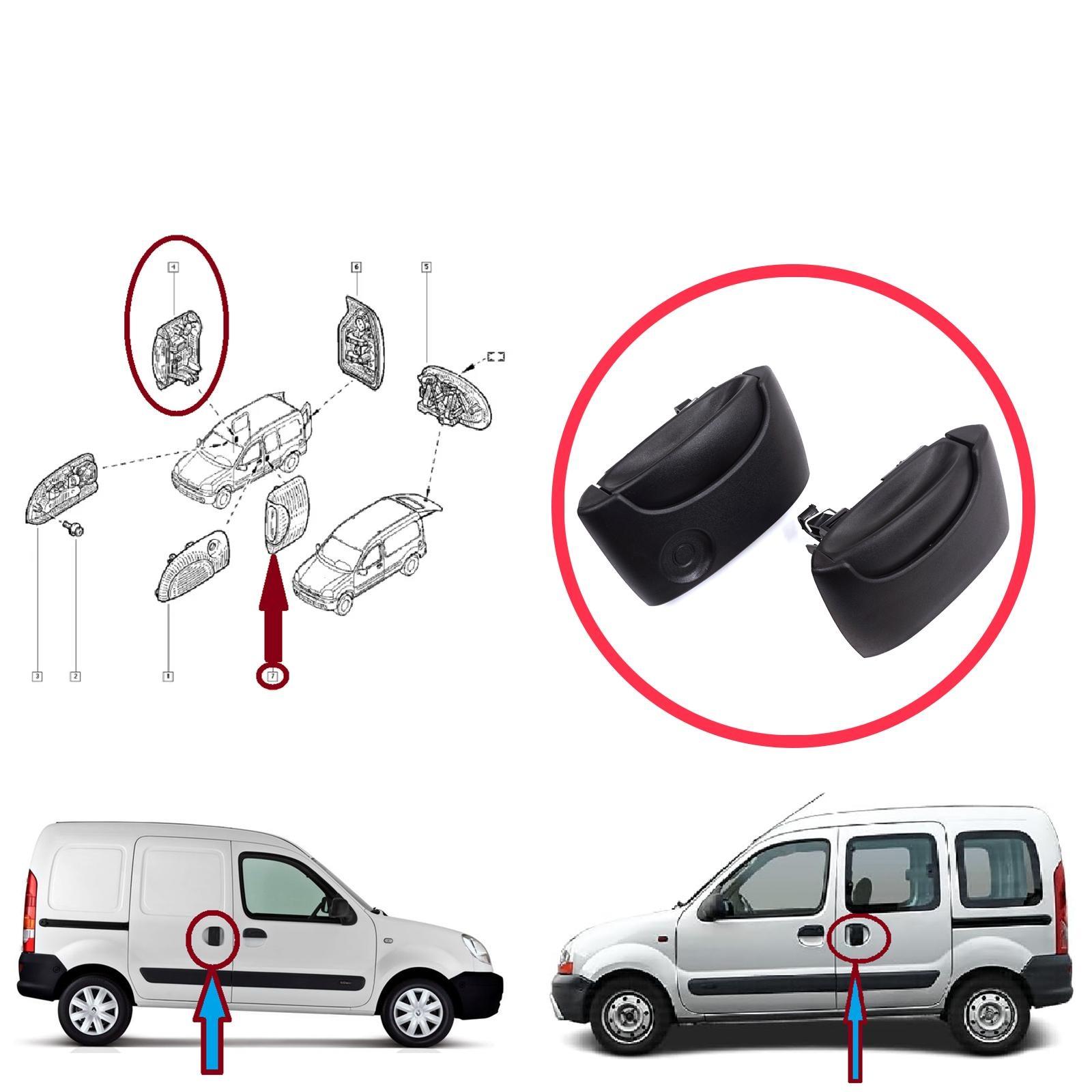 

BDP1558 Left Right Side Sliding Door Exterior Opener Handle Black for Renault Kangoo KC Express FC Nissan Kubistar MK1 X76 8200107371 8200107372