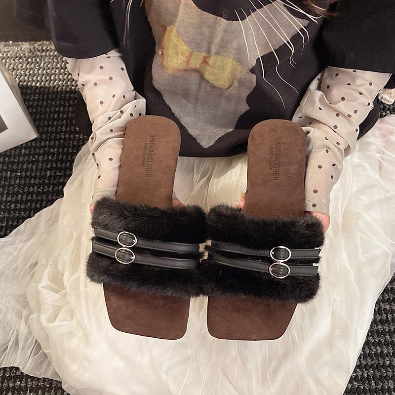 

Мода Мода Женские Пушистые Тапочки Женская Обувь Плюшевый Мех Кролика Рекс Пушистые Сандалии Женские Меховые Тапочки Зимние Теплые Тапочки 35 чёрный