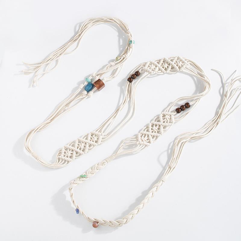 Boho Style Resin Beads Knotted Belt Ethnic Style Hand-made Beaded Women's Fashionable Skirt Waist Rope