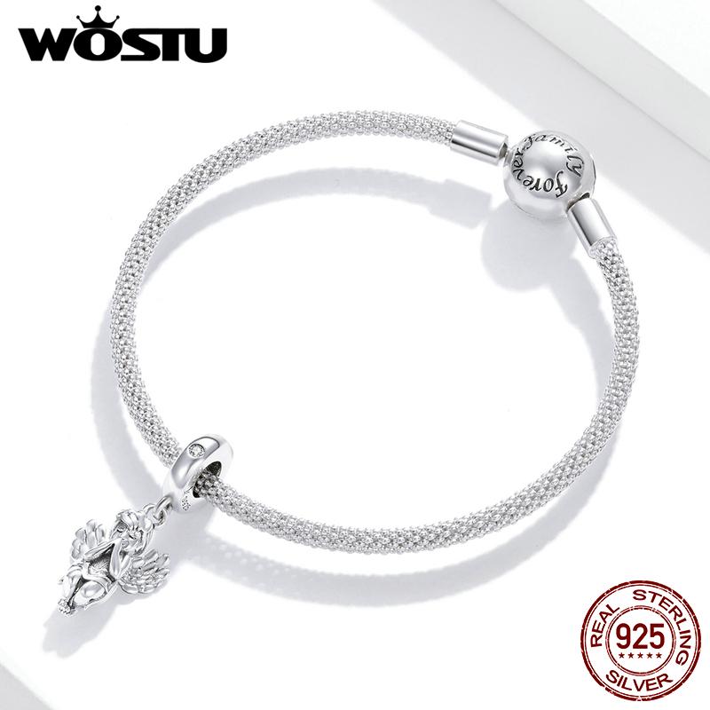 WOSTU 925 srebro mały aniołek metalowy wisiorek fit oryginalna bransoletka zrób to sam