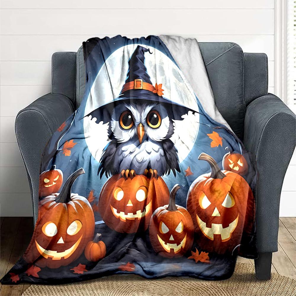 1pc Halloween Owl Blanket, Lightweight Flannel Throw Blanket for Sofa, Bed, Travel, Camping, Living Room, Office, Couch, Chair, and Bed