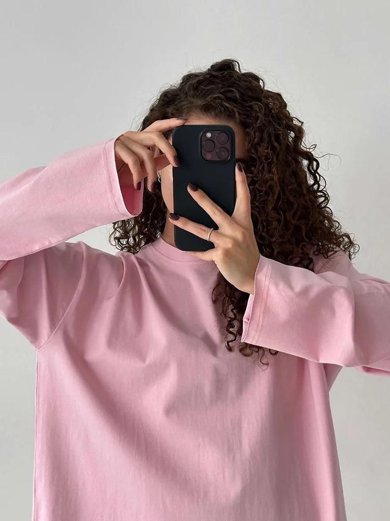 Frühling 2024 Damen reines Baumwoll-T-Shirt mit lockerem Schnitt und langen Ärmeln - GUIYAKECOOL