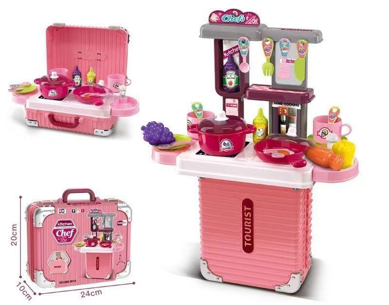 Xiongcheng Children's Playhouse Toy Set: Suitcase with Kitchen, Makeup, Medical Kit & Tableware - Perfect Birthday & Back-to-School Gift