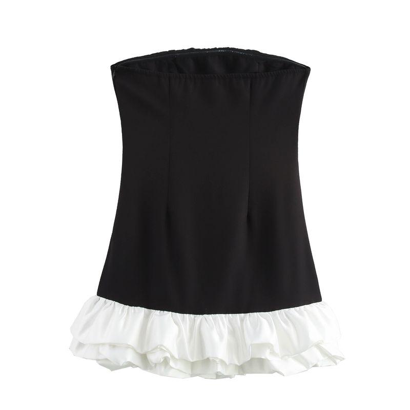 Jnleaog Spring New Arrival Women's Clothing Fashion Style French Fashion Design Black and White Contrast Color Sexy Strapless Dress