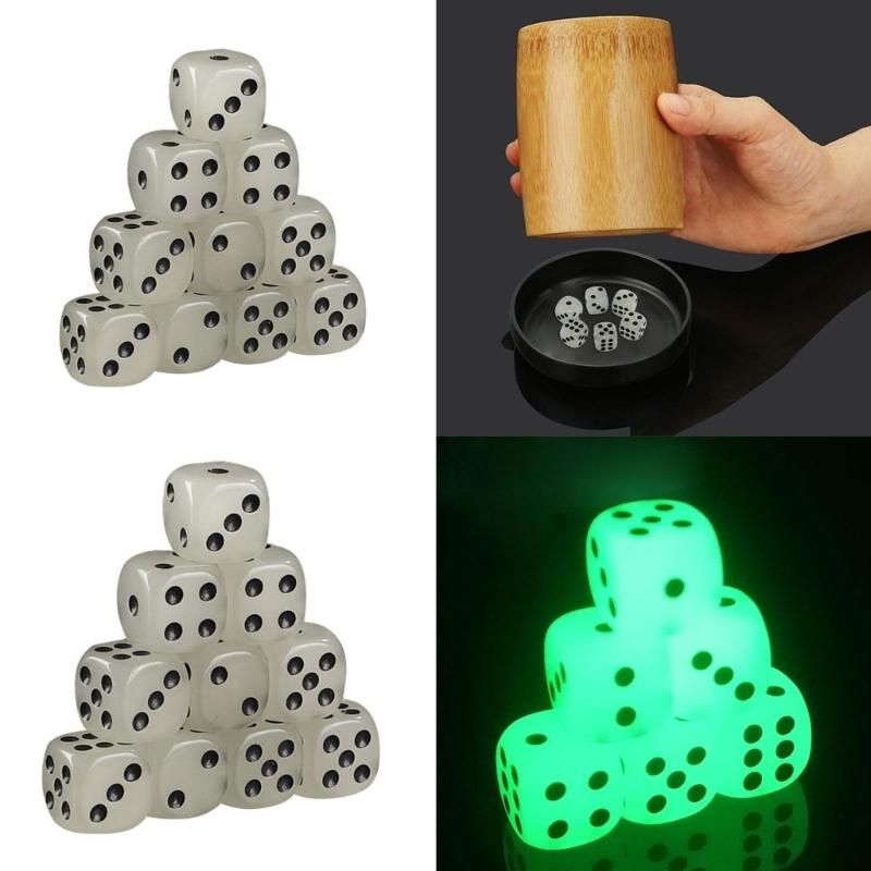 10Pcs Luminous-Dices Set Glow in The Dark Dices Set 14/16mm 6 Sided Dices Cubes