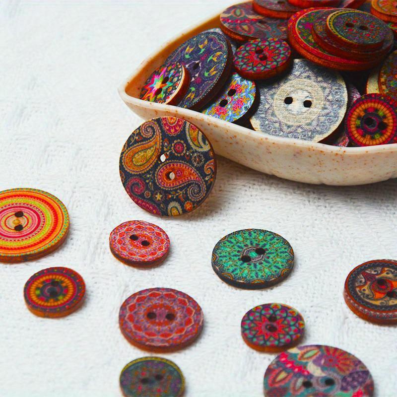 50pcs Retro Wooden Buttons 2 Holes Handwork Sewing Scrapbook Clothing Bosian Style Button DIY Crafts Accessories Decor