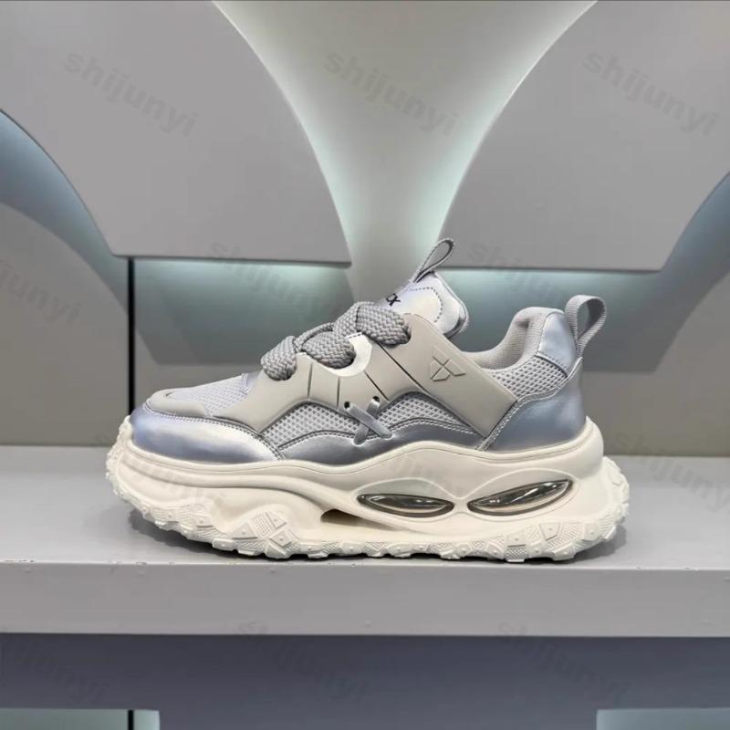 Men Vulcanized Shoes 2025 Autumn Anti Slip Platform Thick Heel Casual Sports Shoes Fashion Lace Up Male Outdoor Running Shoes