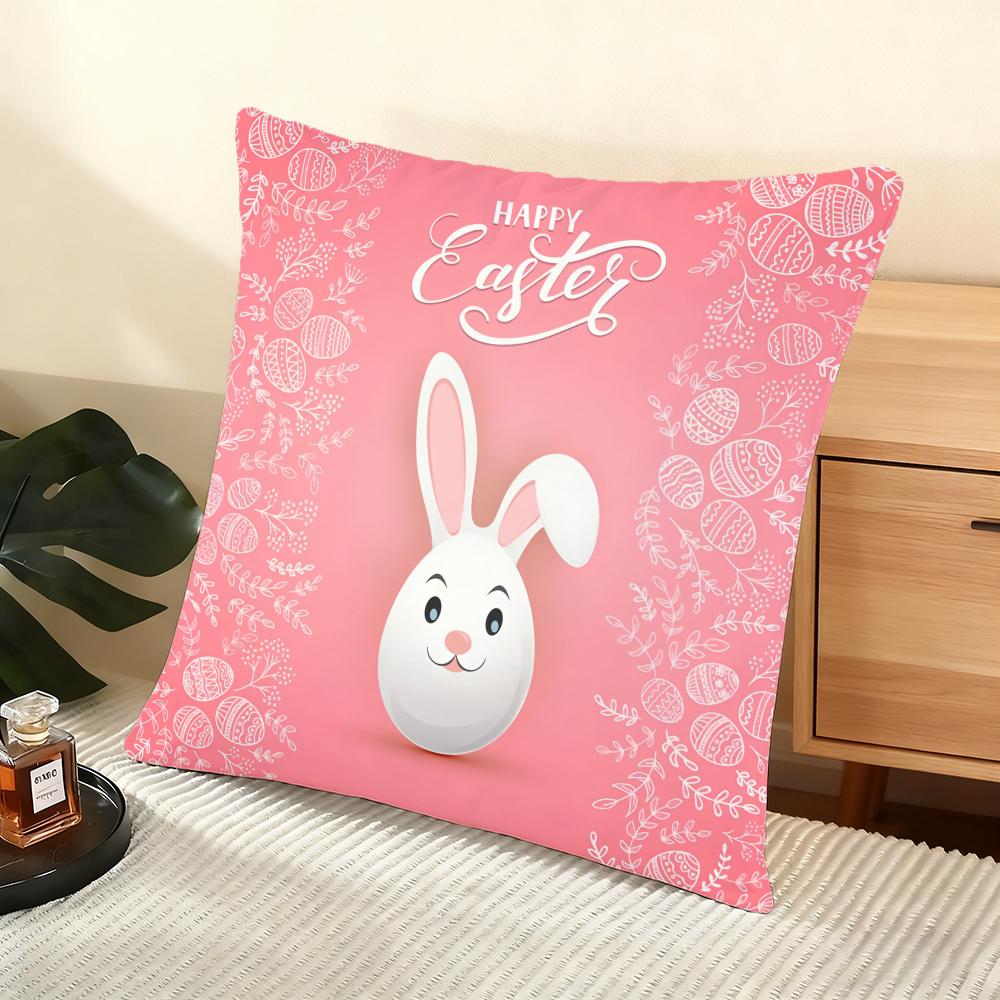 Happy Easter Cushion Cover Soft Short Plush Pillow Cover Smooth Cozy Texture Aesthetic Cushion Case Home Decor