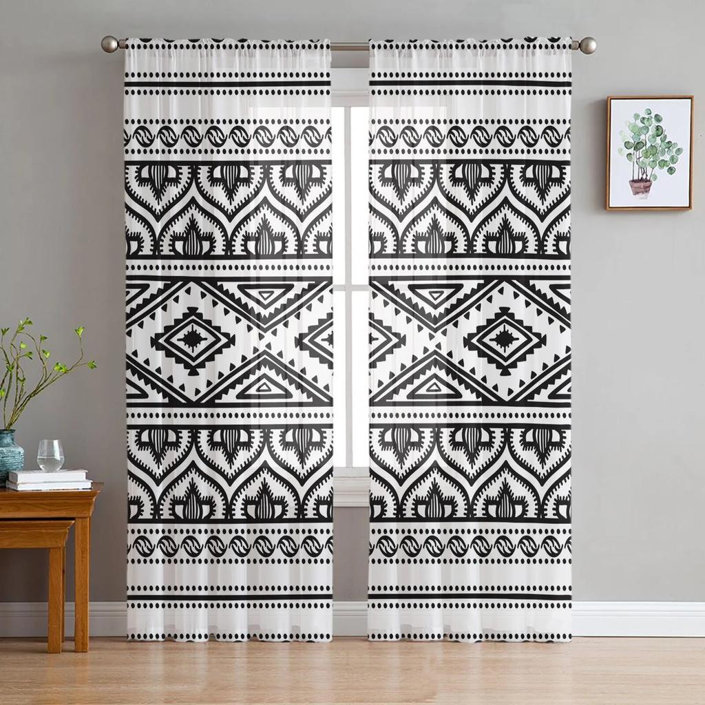 Schwarz Weiß Unregelmäßige Geometrie Tüll Vorhänge Für Wohnzimmer Schlafzimmer Dekor Chiffon Sheer Voile Küche Fenster Vorhang