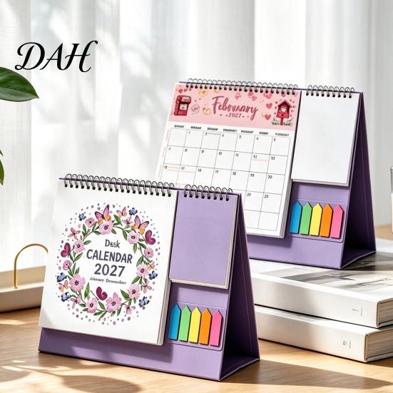 Monthly Schedule Organizer Desk Calendar 2027, Standing Flip Desktop with Sticker Portable Coil Bound Planner Notepad, Twin-Wire Binding 12