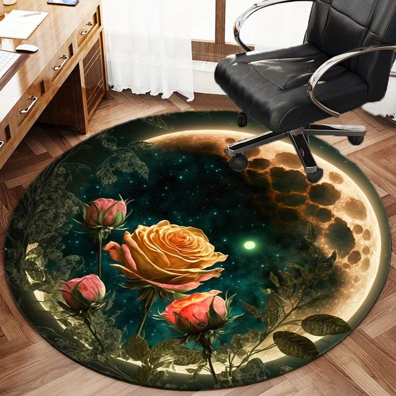 Night Rose Flower Round Rug Nonslip Area Rug Office Chair Mat Carpet For Living Room Bedroom Home Decor