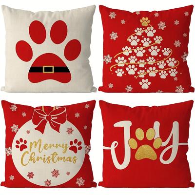 Weihnachts-Kissenbezüge - Polyester | Hundepfotenabdruck- & Buchstabenmuster | (Keine Kisseneinlagen)