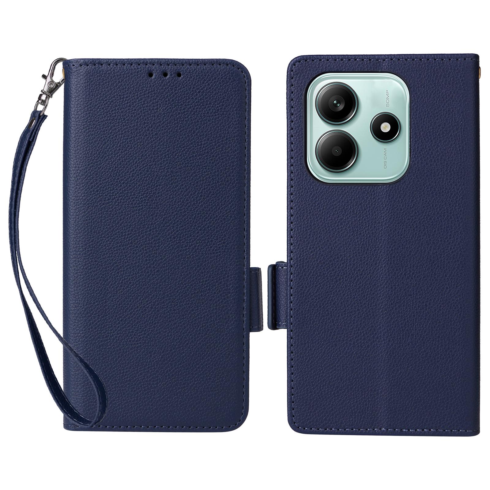 

Для Xiaomi Redmi Note 14 5G Чохол з ремінцем на зап ястя Текстура лічі Шкіряний гаманець Чохол для телефону Dark Blue