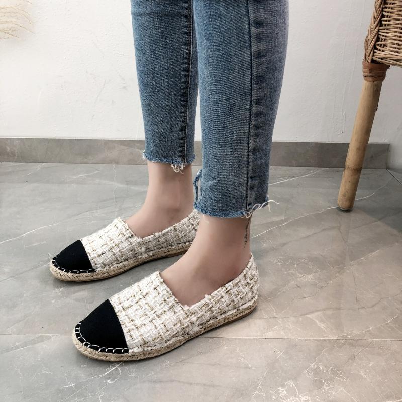 Fashion Women's Cloth Shoes Fashion Strip Plaid Tweed Straw Shoes Retro Flax Espadrilles Female Flats Slip-on Loafers Beach Casual Shoes