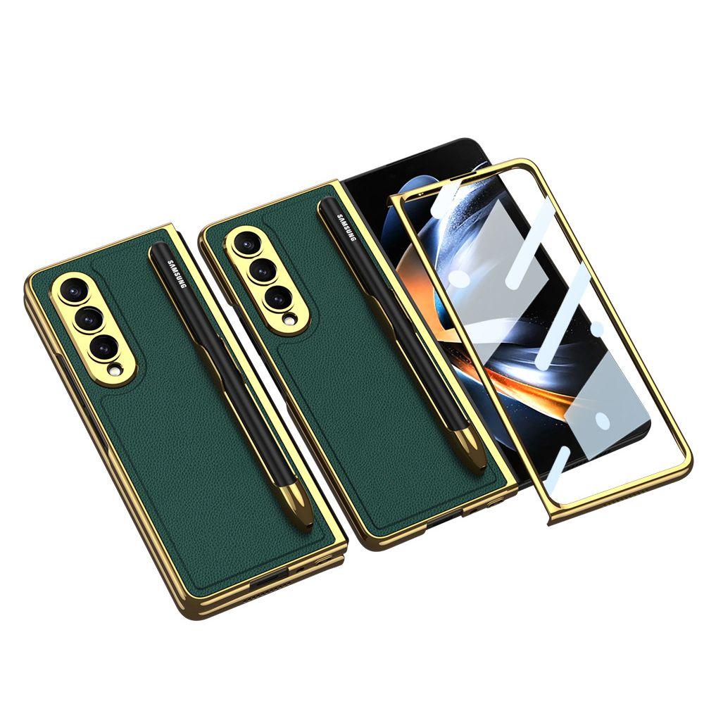 

Тонкий простой кожаный чехол для Samsung Galaxy Z Fold 4 5g Fold4, чехол с HD-пленкой из закаленной пленки, слот для ручек, защита от падения, крышка Fold4 Case & Screen Protector
