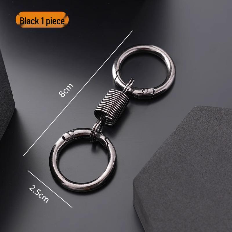 Creative Metal Double Loop Keychain with Pendant – Stylish Spring Ring Design