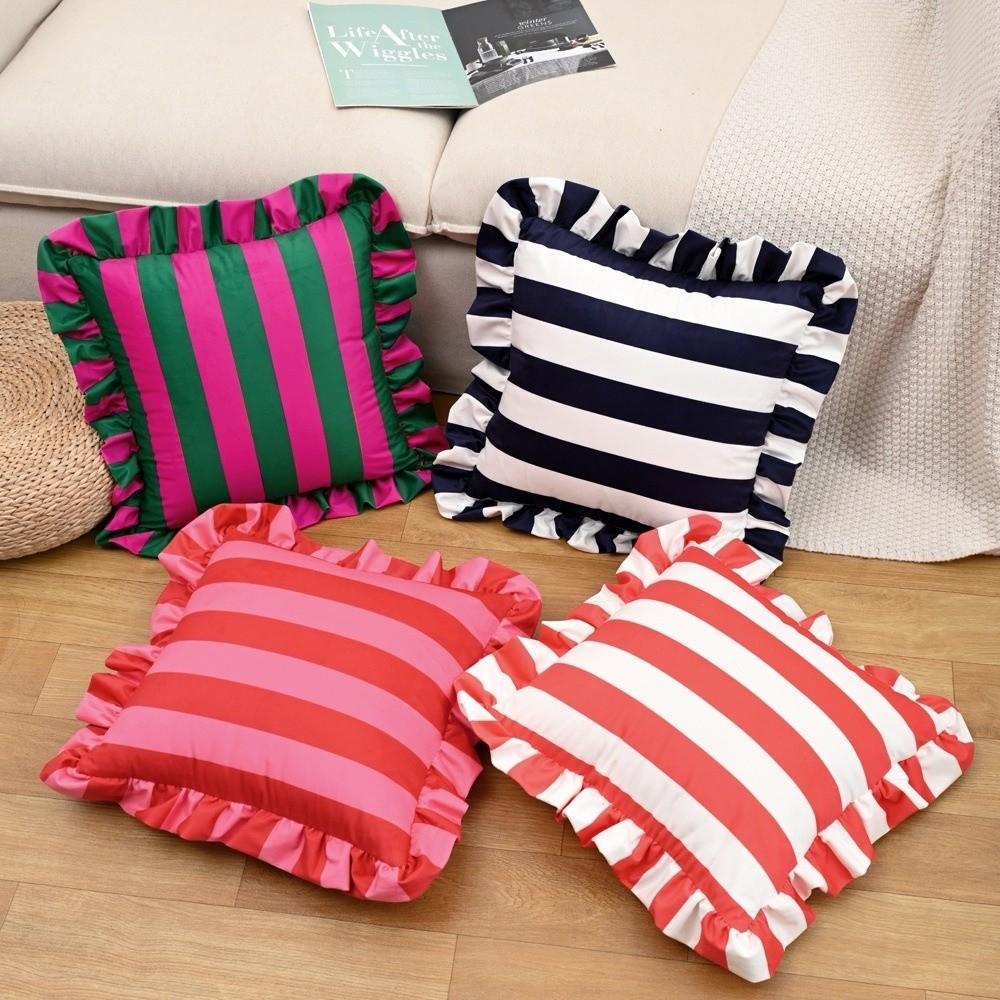Striped Pillow Case Lotus Leaf Skirt Edge Bedding Pillow Cover  Bedroom Living Room
