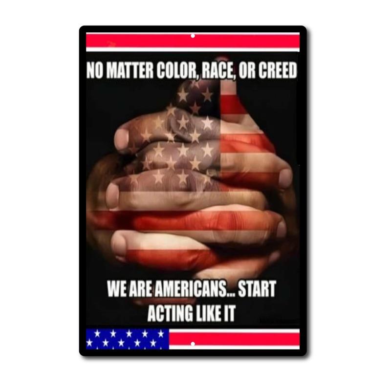 We Are All Americans Metal Sign, Inspirational Quote Tin Wall Art