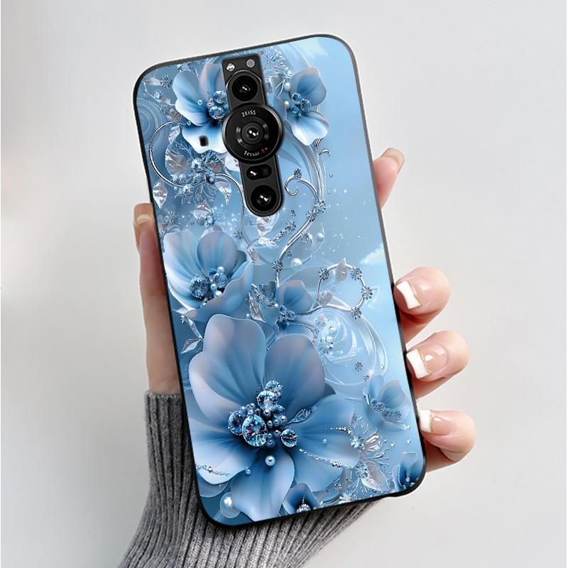 Printing Pattern Case For Sony Xperia Pro-I Fundas Soft Silicone Black Shell Cover Cute Flower Cartoon Casing Capa Coque