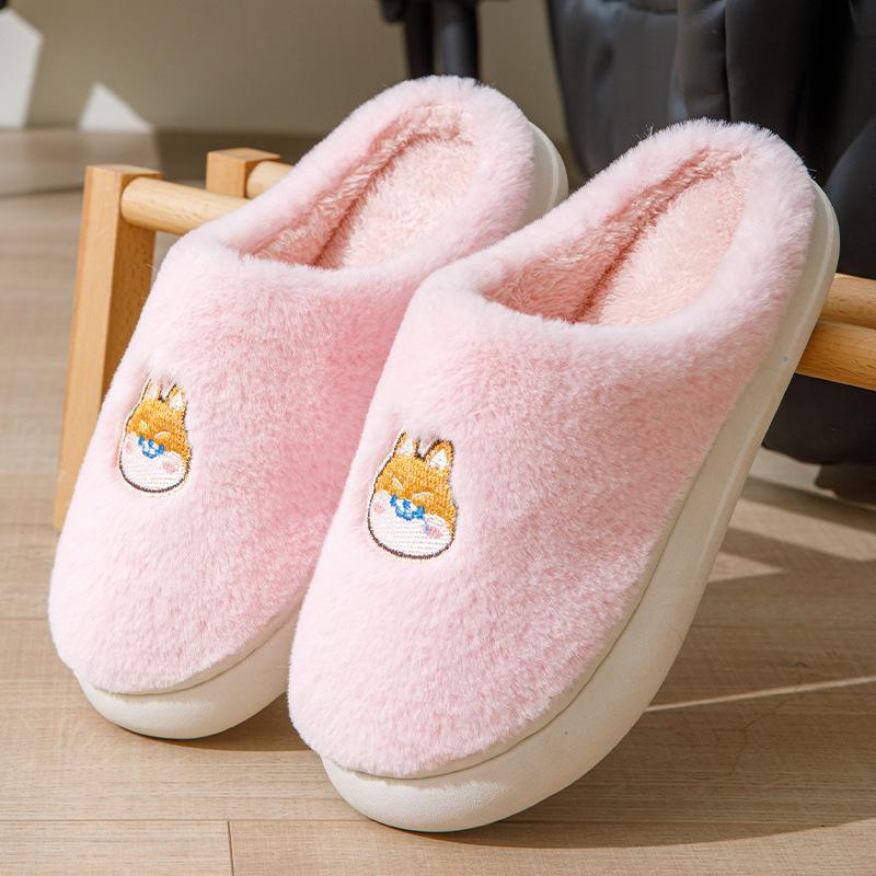 Cute Cotton Slippers Autumn and Winter Household Indoor Outdoor Warmth Lightweight Thick-bottomed Couple Plush Slippers