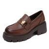 Women's Spring and Autumn Thick-heeled Thick-soled Loafers British Style Retro Soft Leather Shoes