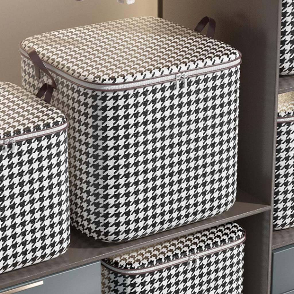 Houndstooth Storage Bags for Clothes Quilts 180L Non-Woven Fabric Foldable Moving Packing Storage Box with Handles