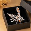 Creative Bookshelf Decoration 3D Printed Articulated Bee Figurine, Flexible Joint Fidget Toy with Keychain, Mechanical Futuristic Desk Accessory