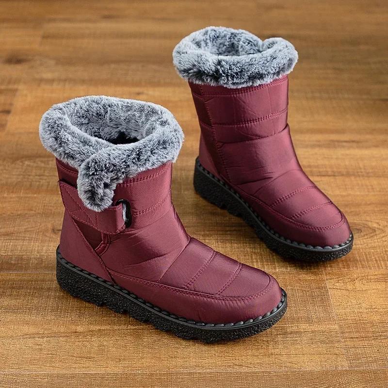 Women Winter Plush Platform Snow Boots Flat Waterproof Non Slip Warm Cotton Shoes Woman Thick Bottom Slip On Warm Ankle Boots