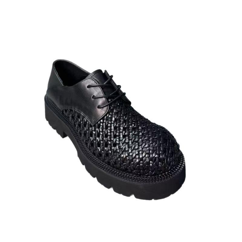 High-end men's shoes hollow and breathable casual leather shoes men's spring thick-soled leather hand-woven thick-soled high-tide shoes