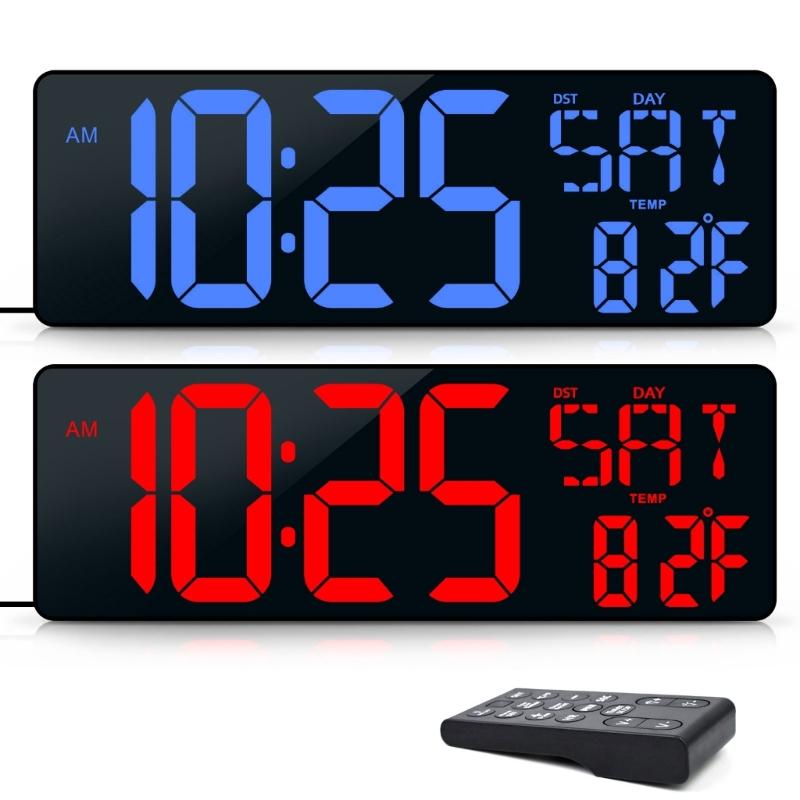 Multifunctional 16.5'' LED Digital Wall Clock with Alarm Function Date and Temperature Easy to Read Display for Elderly