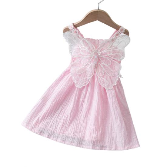 

Платье без рукавов, однотонное платье с цветочным украшением для девочек, платье с украшением в виде бабочки для выхода на улицу 100cm розовый