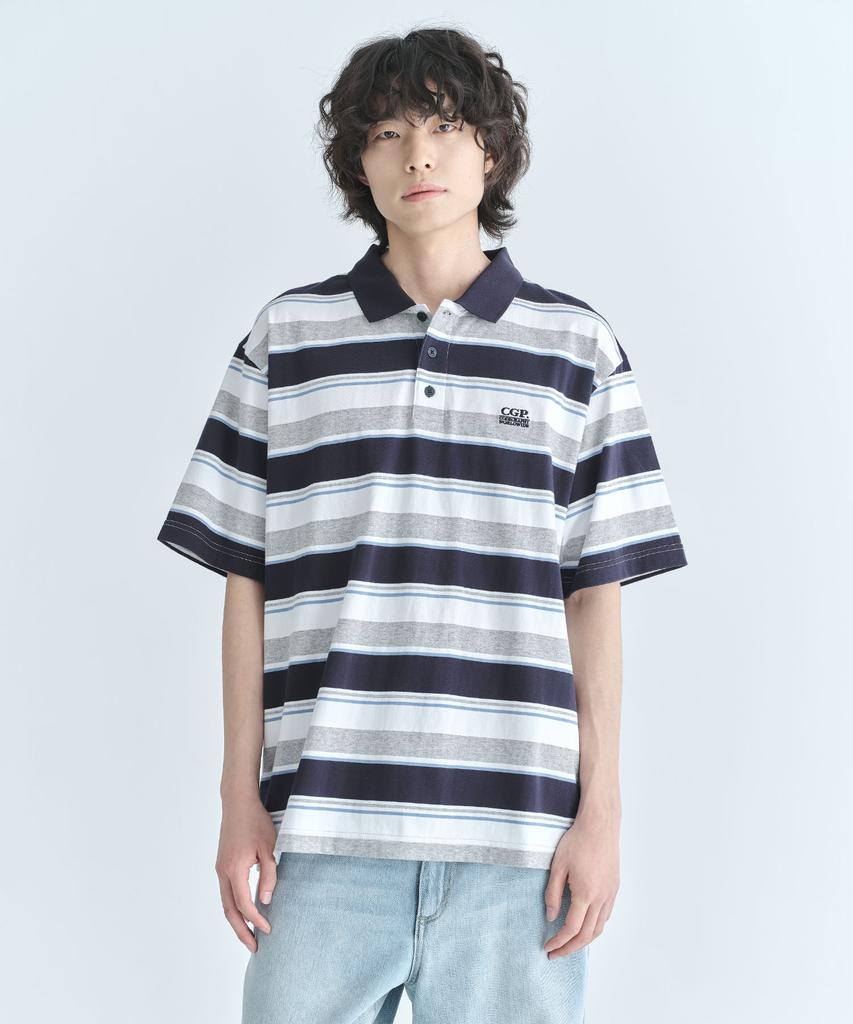 CGP Multi-Stripe Short-Sleeve Collared T-Shirt - Dark Navy