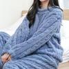 Warm Velvet Ribbed Fleece Pajama Set 2 Piece Women Autumn Pullover And Pants Casual Thicken Lounge Wear