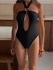 Bikini Sexy de Color Sólido con Aberturas y Cuello Halter para Mujer, Moda Elegante, Traje de Baño para Vacaciones en la Playa