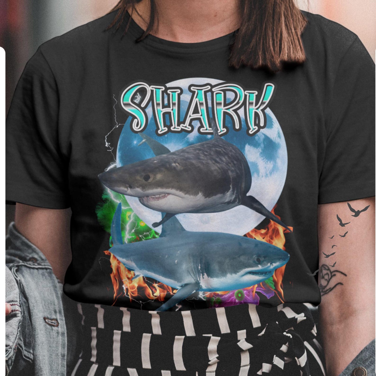 Stylish Shark Graphic Tee: Hip Hop Bootleg Shirt 4XL