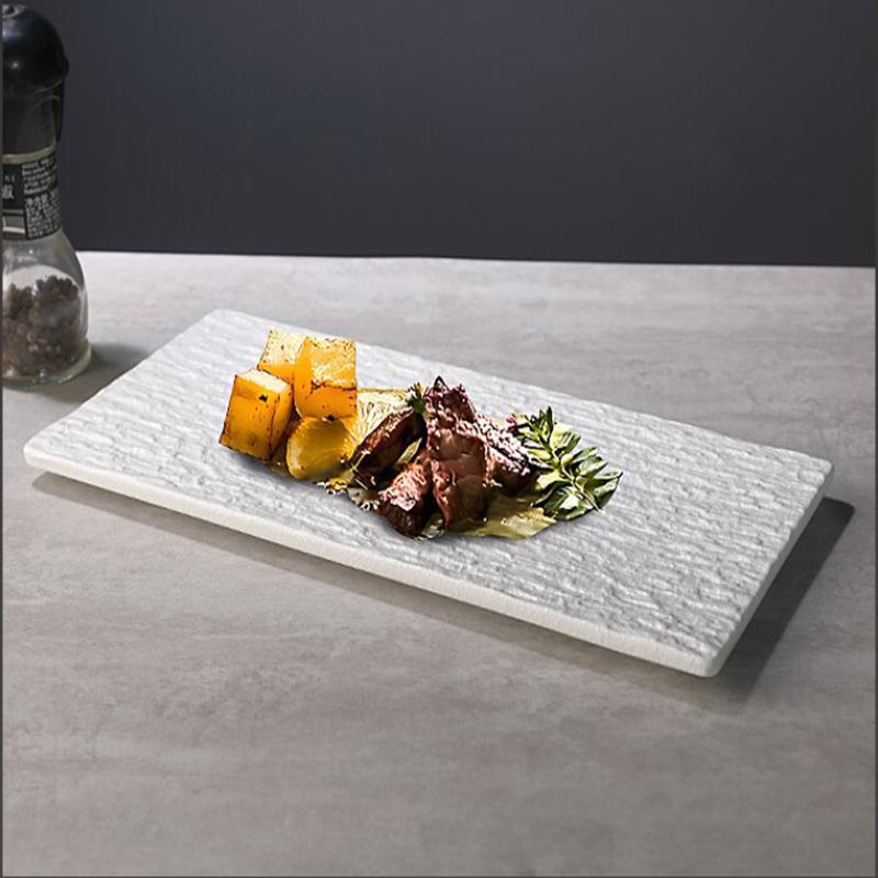 Rectangular Ceramic Stone Patterned Western Dining Plate, Sushi Plate, Specialty Restaurant Tableware, Sashimi Display Plate