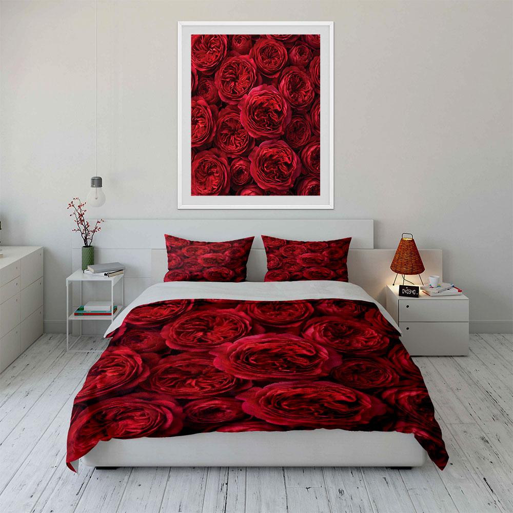 Dense Cluster of Red Roses Print Soft Comfortable Duvet Cover Bedding Set Included 1*Duvet Cover 2*Pillowcases Luxury Gift