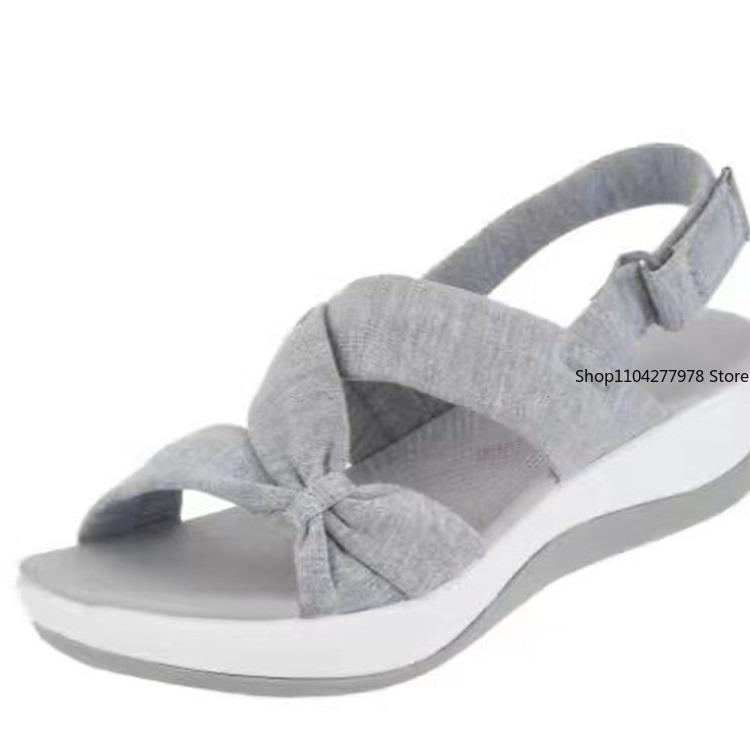 Fashion Women Shoes 2025 Summer Closed Toe Roman Sandals Women Bow Platform Wedges Sandals Women Mules Slippers Plus Size 42