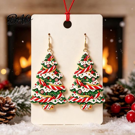 Fun Christmas Theme Earrings 2D Acrylic Earrings, Colorful Tree Dangle with Bow Decorative Holiday Decor, Lightweight Drop Jewelry, Decorations