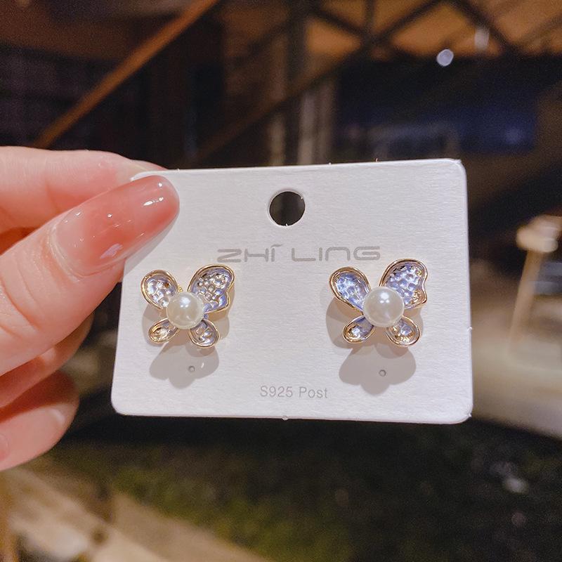 925 Sterling Silver Korean Fairy Butterfly Pearl Earrings - Elegant, High-Quality Texture, Trendy Women's Studs & Drops