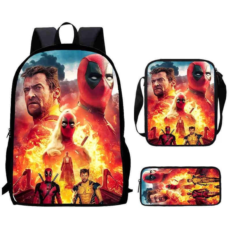 Mochila Escolar Infantil de Deadpool y Wolverine con Tejido Oxford Ligero para Estudiantes de Primaria