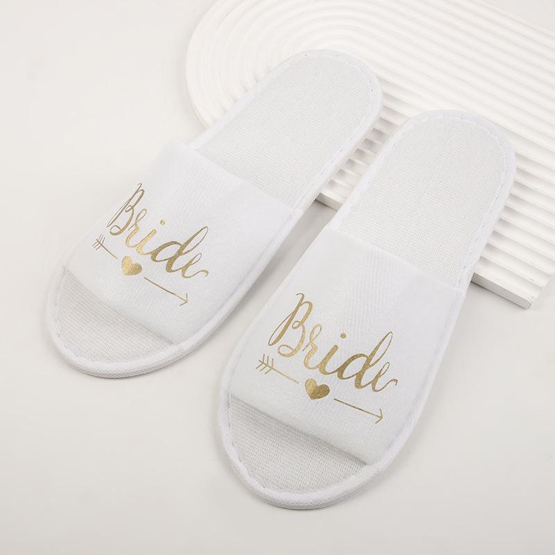 Fashion Wholesale Wedding Party Guests Home Slip-on Letter Print Shoes, For Bride And Bachelorettes Bridal Party Cross Strap Slippers