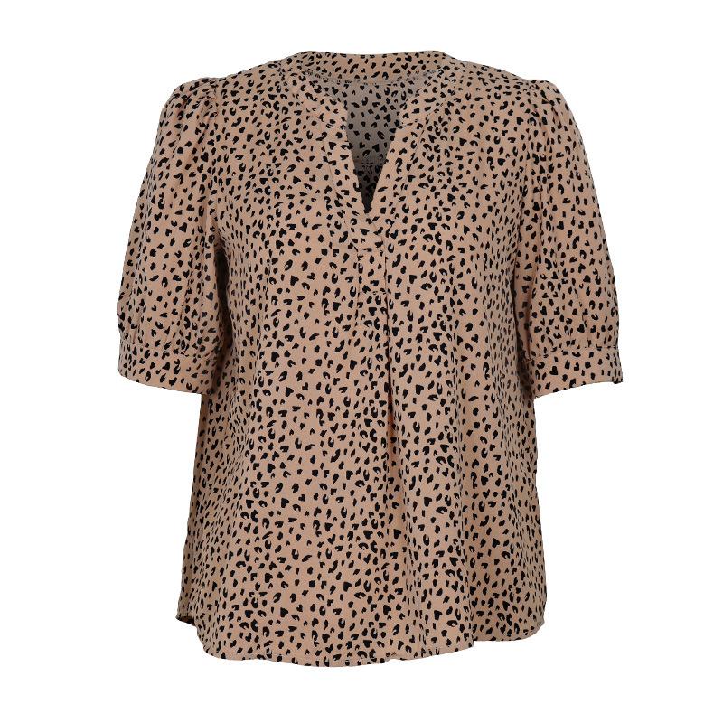 Women's Fashion Casual Summer Spring Leopard Print Short Sleeve V-Neck Blouses & Shirts