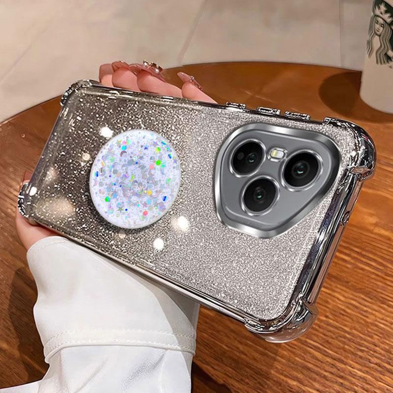 Luxury Shockproof Glitter Holder For Silicone Ring Honor400pro Case For Honor 400 pro Lite X8C X8B X8A With Holder Stand Cover