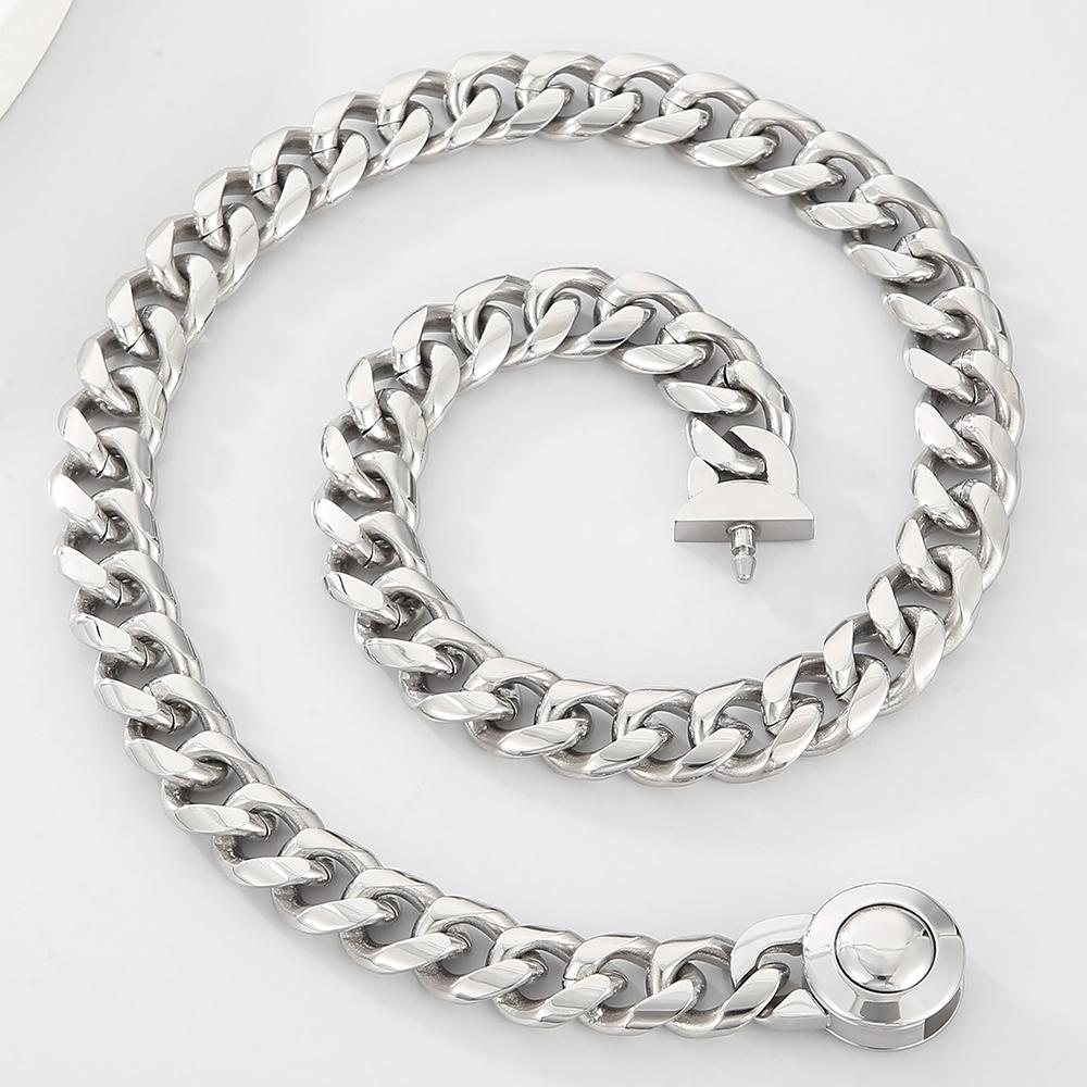 

Hip-hop Stainless Steel Cuban Chain CZ Necklace Men 60CM Long 13MM Wide Men s Chains Necklaces Jewelry Accessories Choker for Man 60CM срібний
