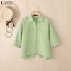 ZANZEA Women Casual Turn Down Collar Solid Color Loose Half Sleeve Blouse