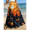 Plus Size Women'S Elegant Fashion Skirt, Casual Printed Midi Dress, Halloween Night Sky Bat Haunted House Pumpkin Party Print
