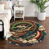 Mystical Dragon Round Area Rug, Polyester Decorative Mat for Office Living Room Bedroom Yoga Balcony Travel, Washable Carpet