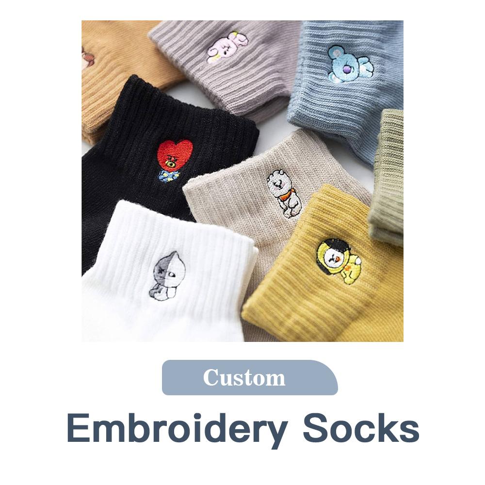 REMOULD Custom Crew Embroidery Knitted Socks High Quality Low Moq Custom Frilly Ruffle Socks Own logo Embroidered Unisex Grip one size for all women